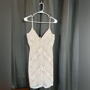 M (5/6) | Beautiful White Lace on Nude Pink Dress by ReignOn, Like New Condition